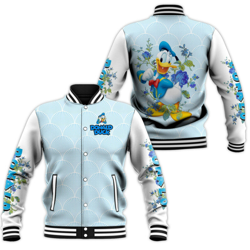 Donald Duck Flower Blue Baseball Jacket