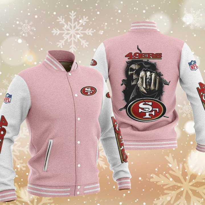 San Francisco 49ers Skull Boxing Pink Grey Baseball Jacket