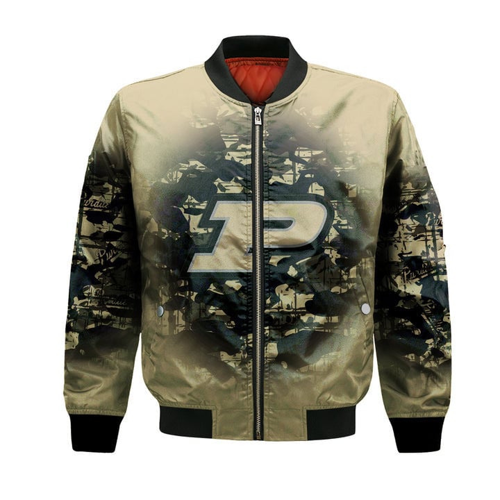 Purdue Boilermakers Custom Text Number Gold Black Bomber Jacket V12