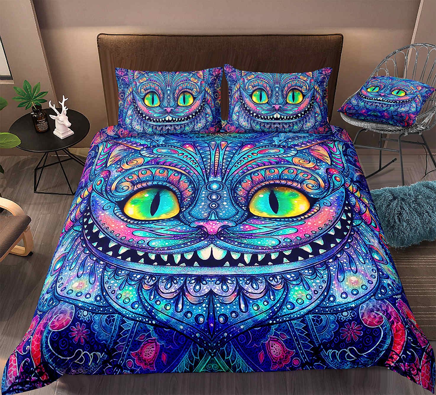 Alice In Wonderland Bedding Set Cheshire Cat Mandala Art Duvet Covers