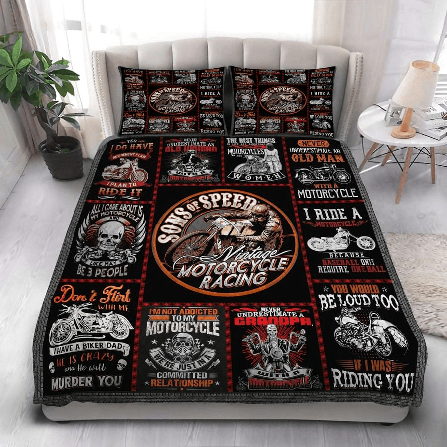 Motorcycle Bedding Set Son Of Speed Vintage Motorcycle Racing Duvet Covers