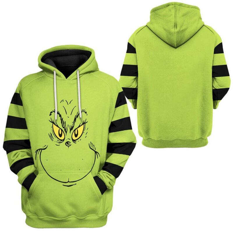 Grinch Face Stripes Green Black 3d Hoodie Zip Hoodie