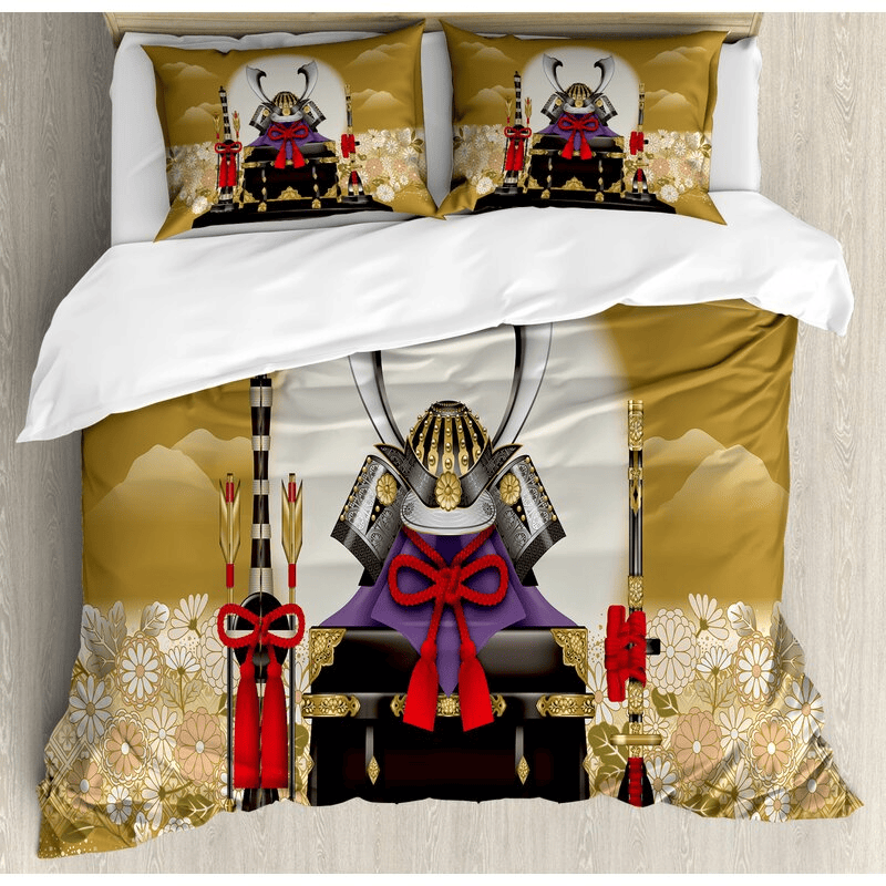 Japan Bedding Set Japanese Samurai Helmet And Weapons Duvet Covers