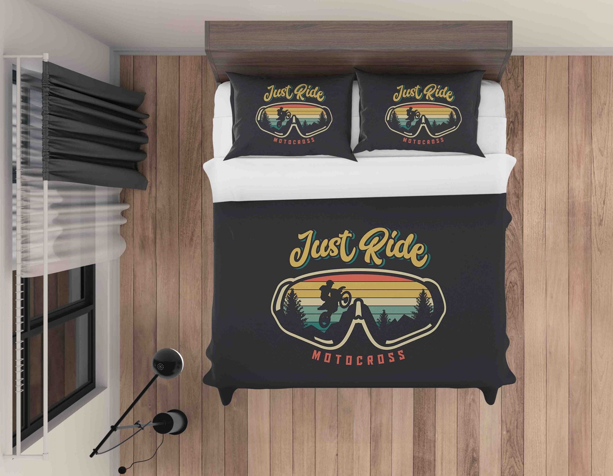 Motorcycle Bedding Set Just Ride Motocross Vintage Style Duvet Covers