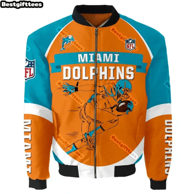 Miami Dolphins Orange Aqua Bomber Jacket