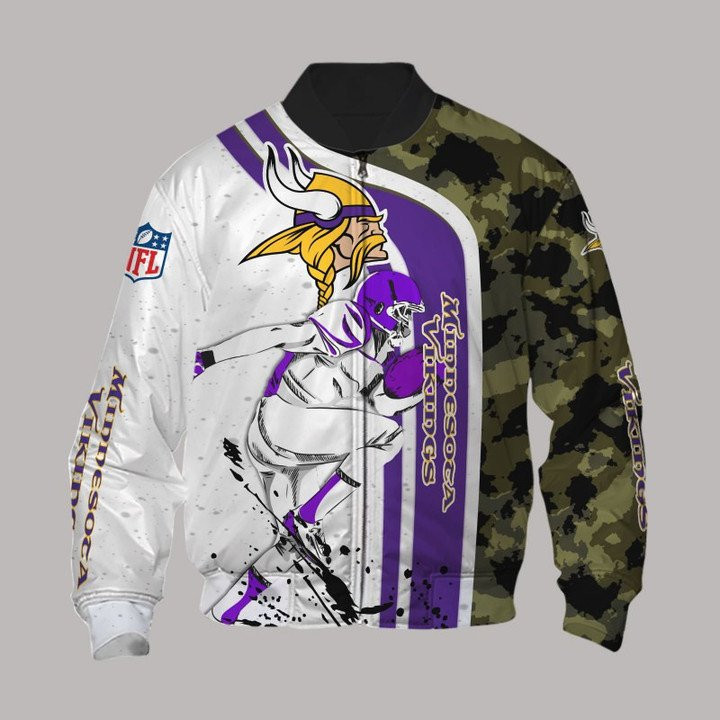 Minnesota Vikings White Purple Camo Bomber Jacket