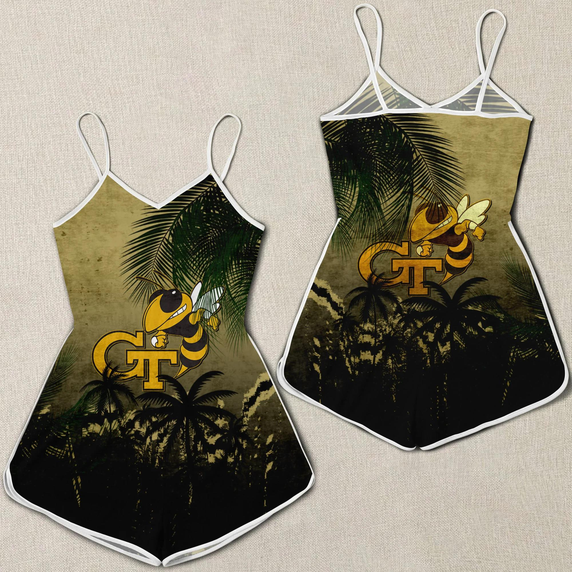 Georgia Tech Yellow Jackets Romper Jumpsuit 3D Printed Coconut Tree Tropical Grunge