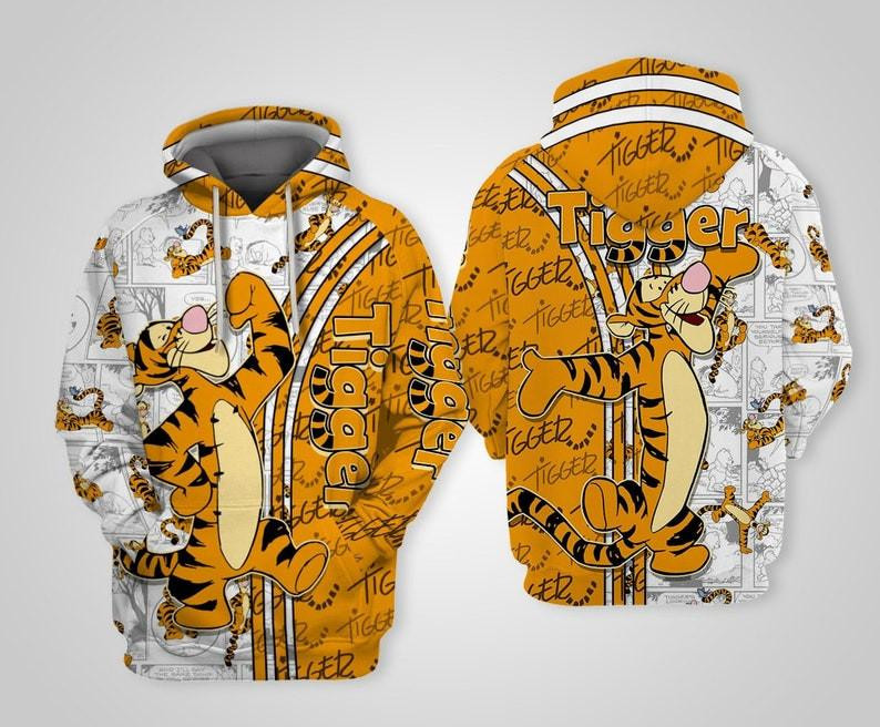Tigger Winnie The Pooh Disney, Funny Tigger Face, Comic Book Patterns All Over Print Hoodie, Zip Hoodie