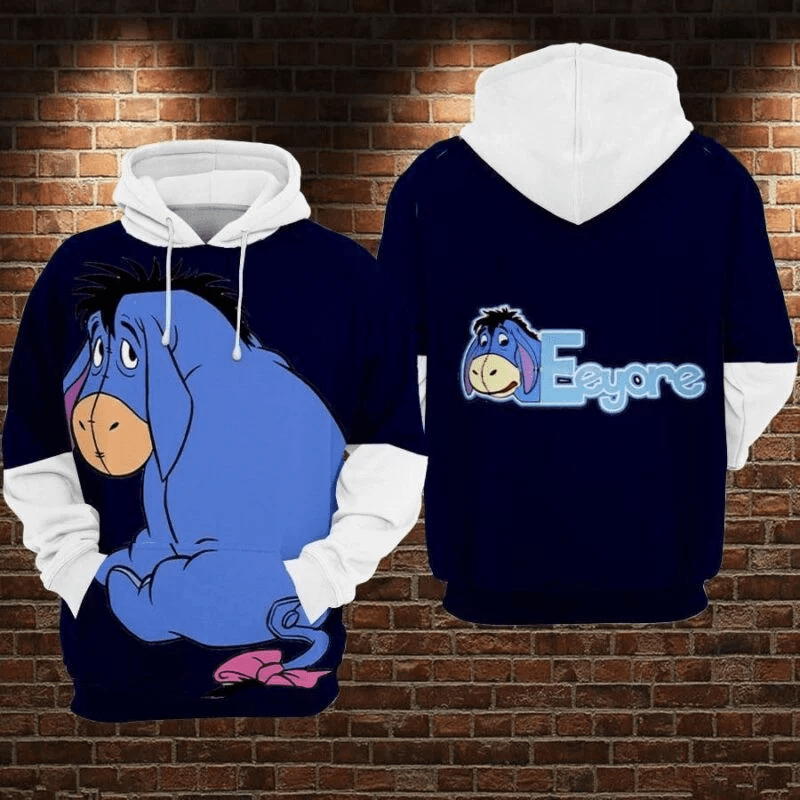 Eeyore Cartoon Winnie The Pooh Black Over Print 3d Hoodie Zip Hoodie