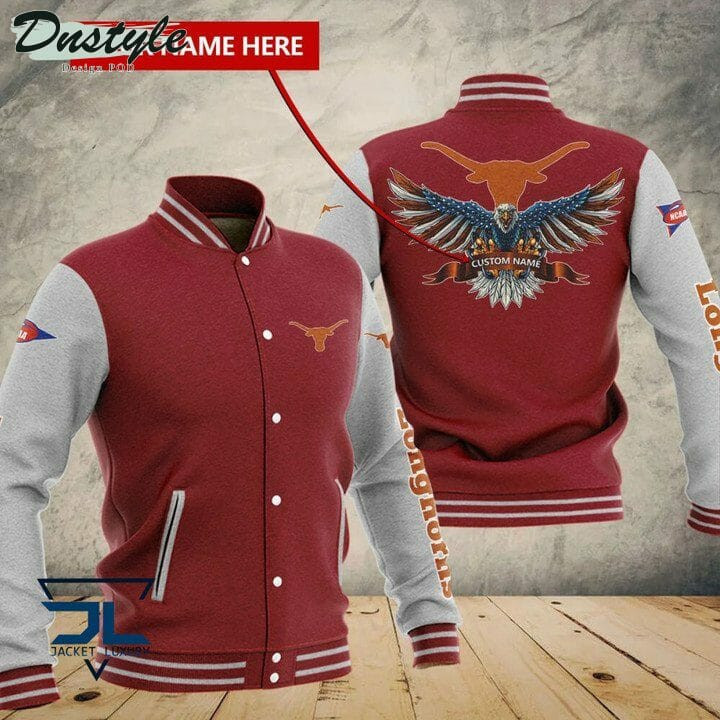 Texas Longhorns Custom Name Red Grey Baseball Jacket