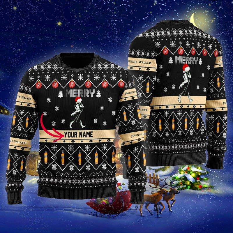 Personalized Johnnie Walker Merry Ugly Christmas Sweater