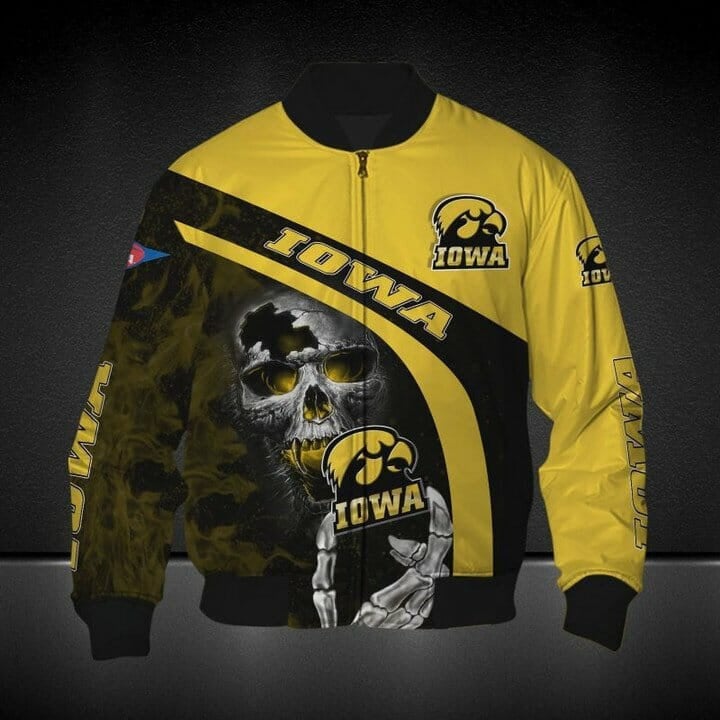 Iowa Hawkeyes Black Gold Skull Bomber Jacket