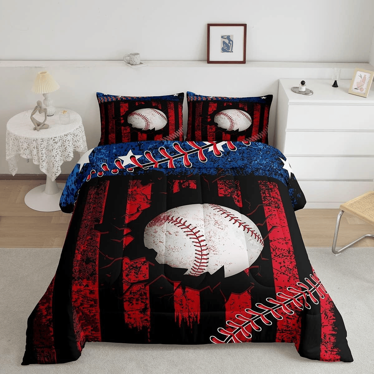 Baseball Bedding Set Baseball American Flag Retro Camo Geometry Duvet Covers Red