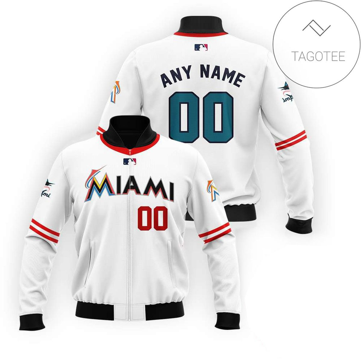 Miami Marlins Custom Name Number White Bomber Jacket