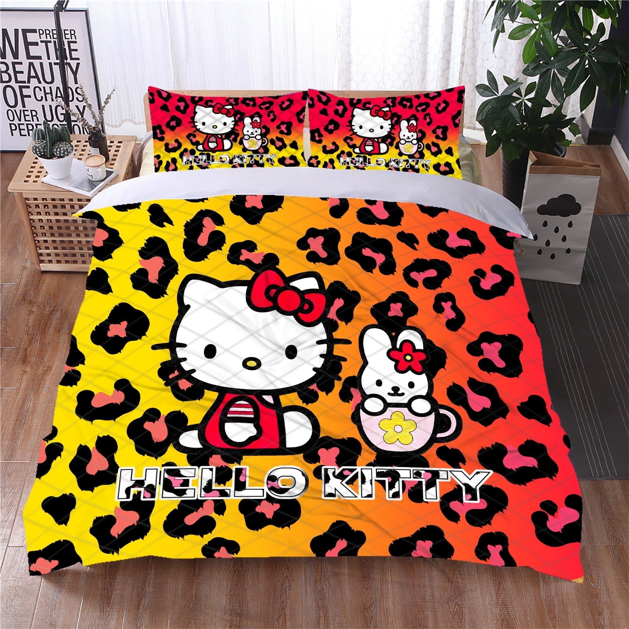 Hello Kitty Bedding Set Hello Kitty With Leopard Pattern Duvet Covers Orange