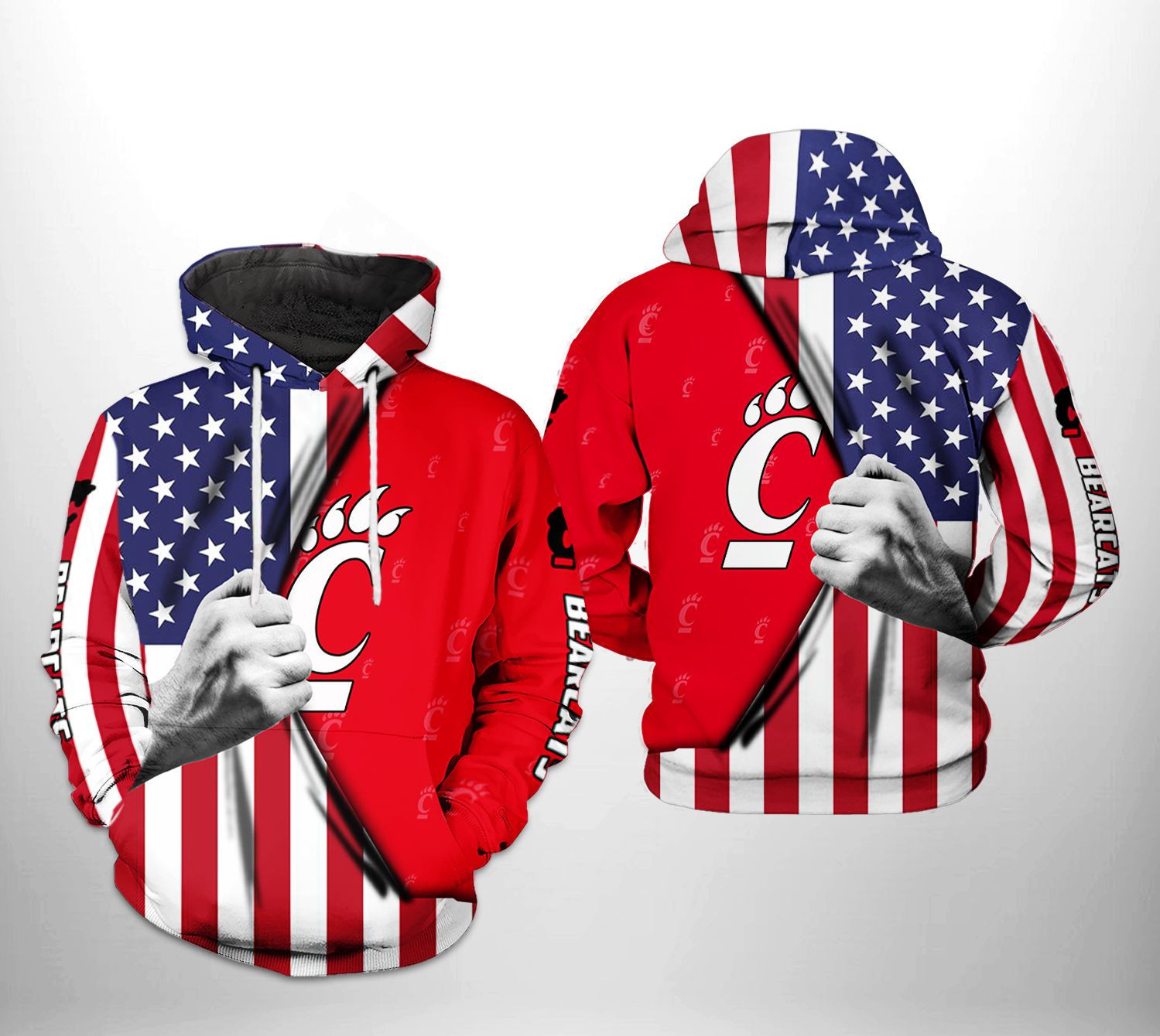Cincinnati Bearcats US FLag 3D All Over Print Hoodie & Zip Hoodie