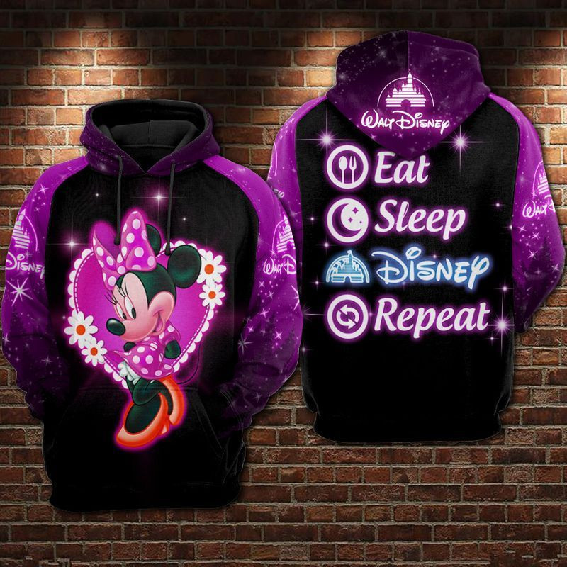 Eat Sleep Repeat Minnie Over Print 3d Hoodie Zip Hoodie 2