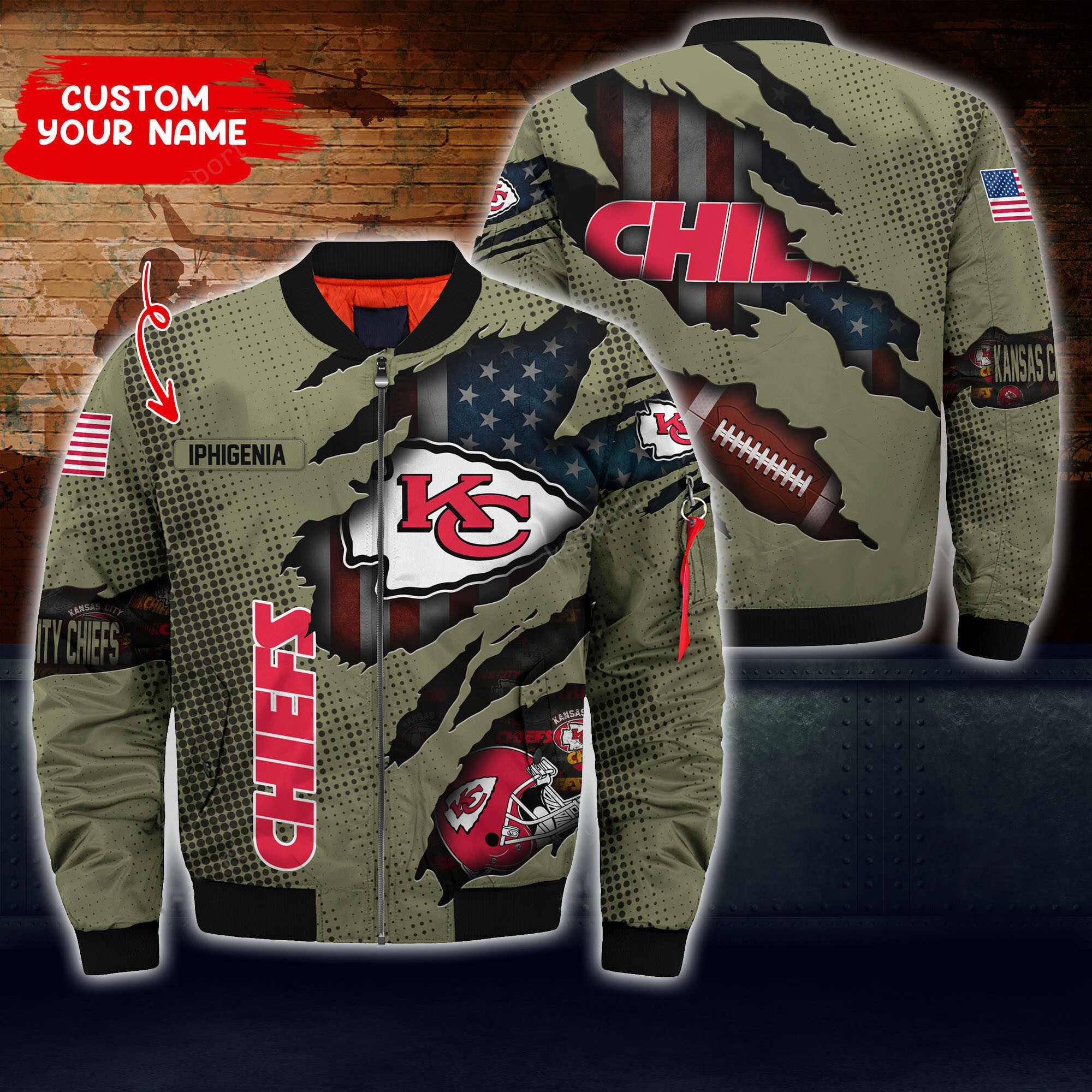 Kansas City Chiefs Personalized Thick Bomber Jacket CS55