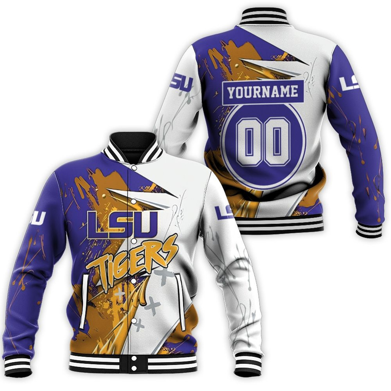LSU Tigers Custom Name Number Purple White Baseball Jacket