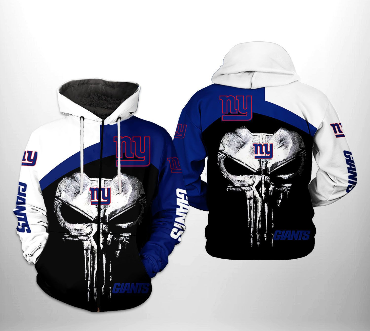 New York Giants Skull Punisher Team 3D All Over Print Hoodie & Zip Hoodie