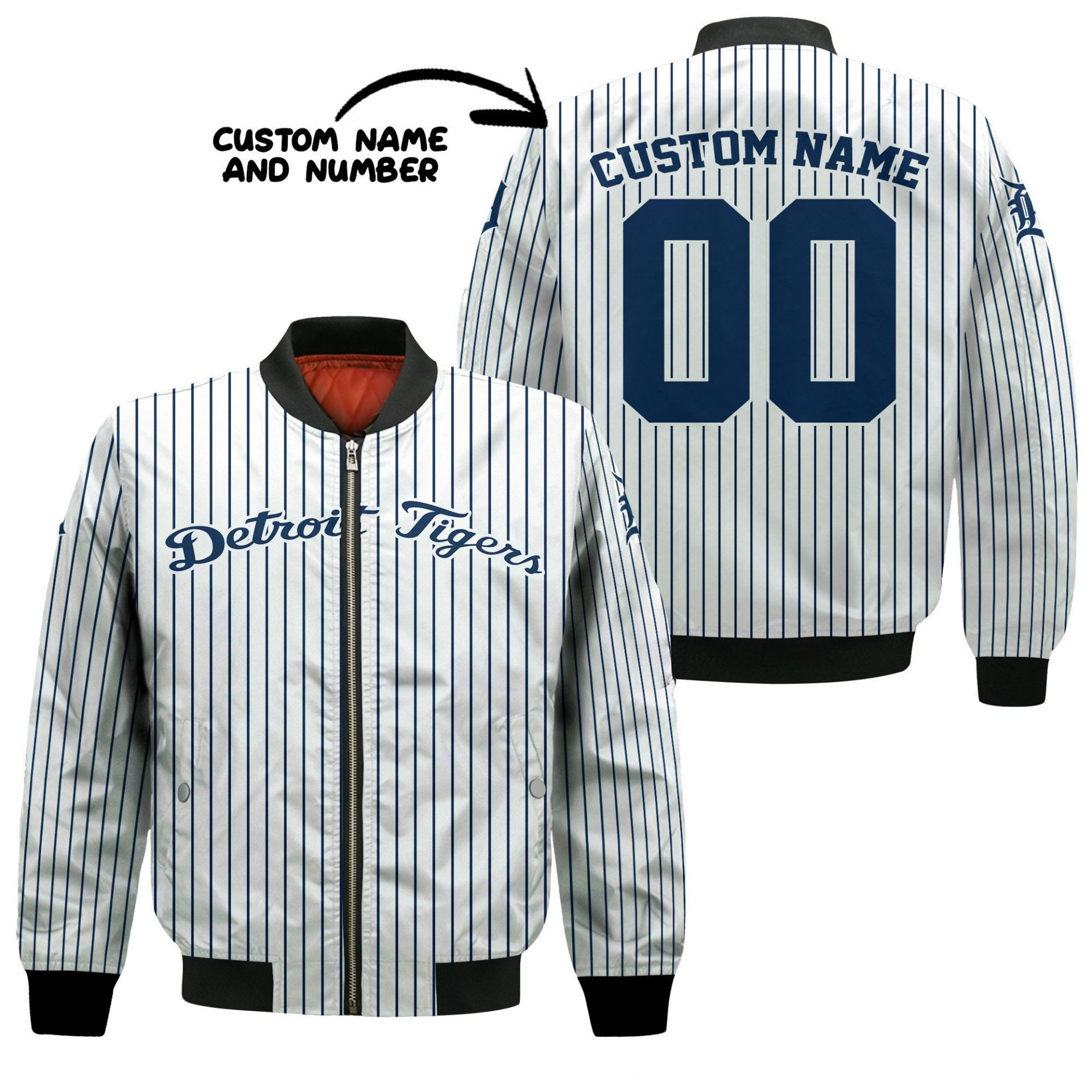 Detroit Tigers Custom Name Number Uniform Stripes Bomber Jacket