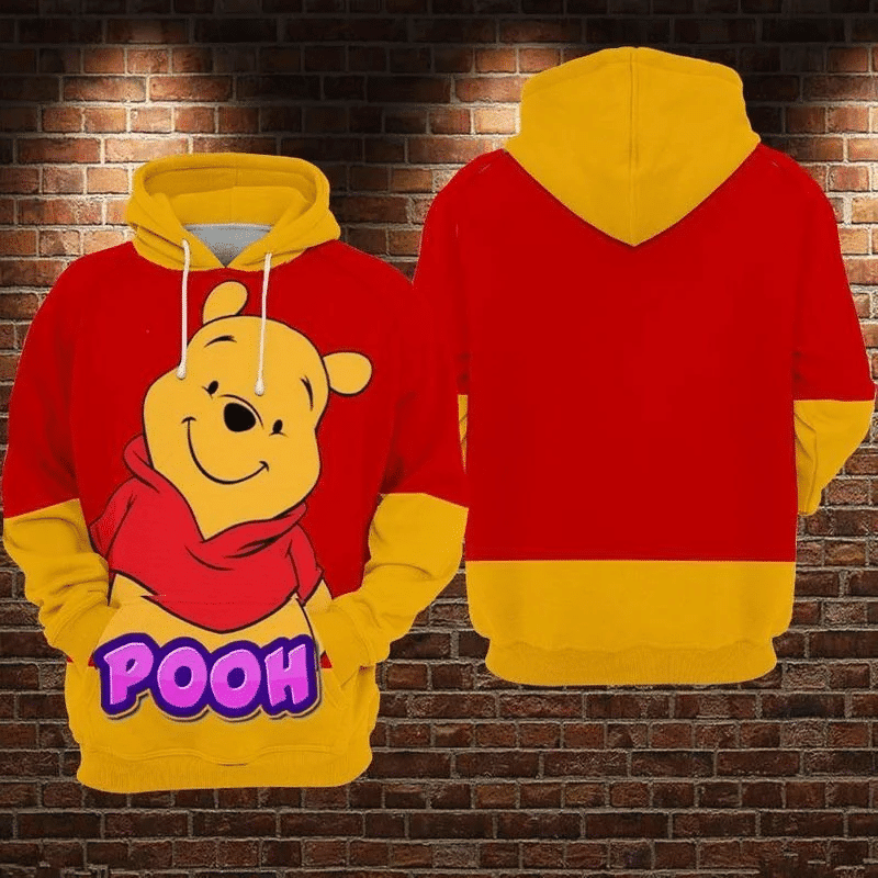 Winnie The Pooh Bear Red & Yellow Over Print 3d Hoodie Zip Hoodie