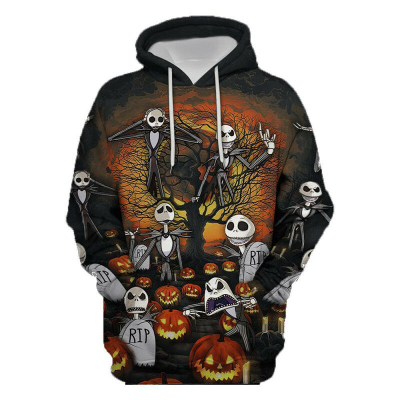 Many Jack Skellington In Graveyard Halloween Night 3d Hoodie Zip Hoodie