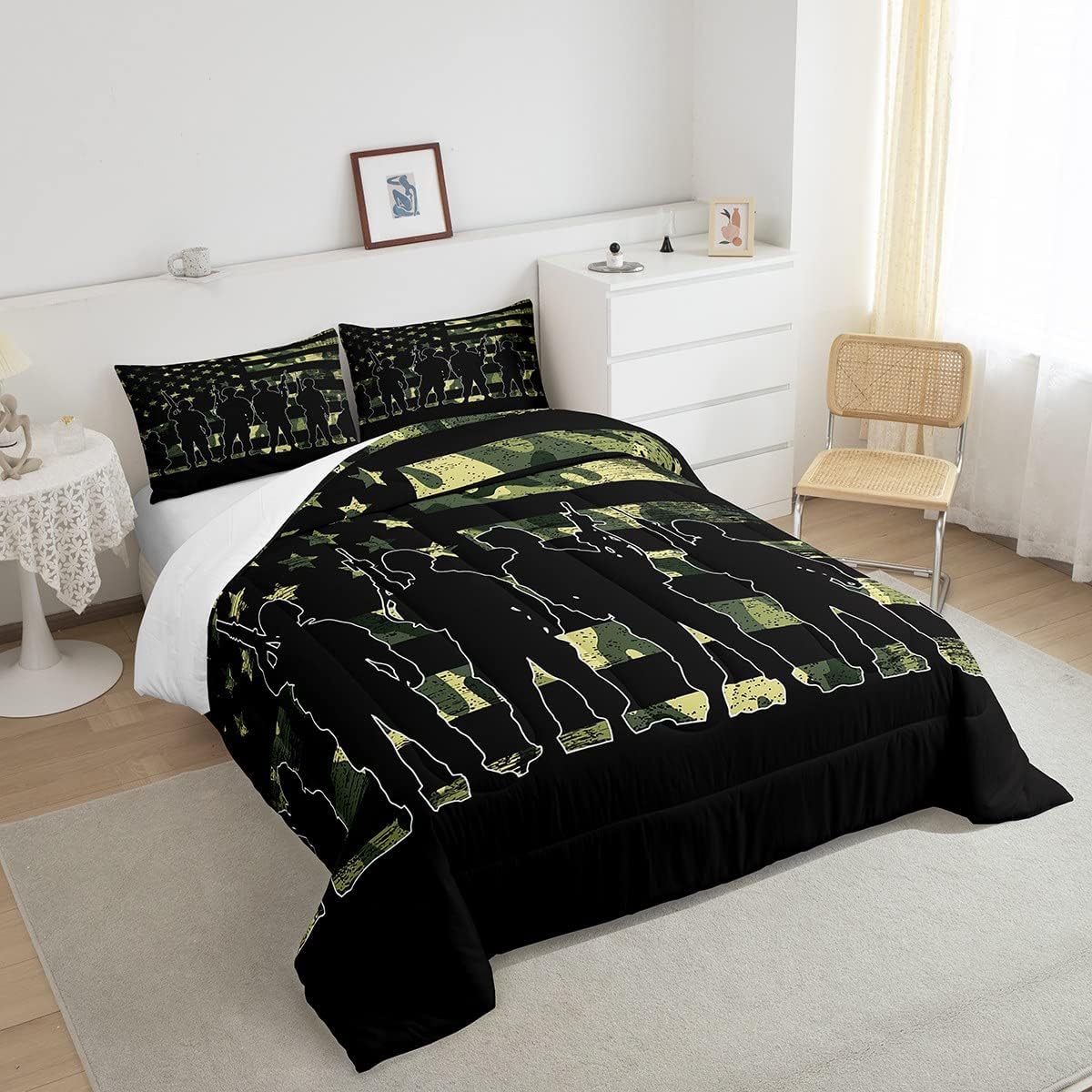 Veteran Bedding Set American Flag Soldiers Silhouette Camoflage Duvet Covers Black