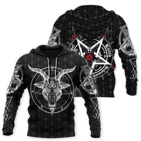 Satanic 5 Letters 31 Cartoon Graphic Outfits Aop Hoodie, Zip Hoodie