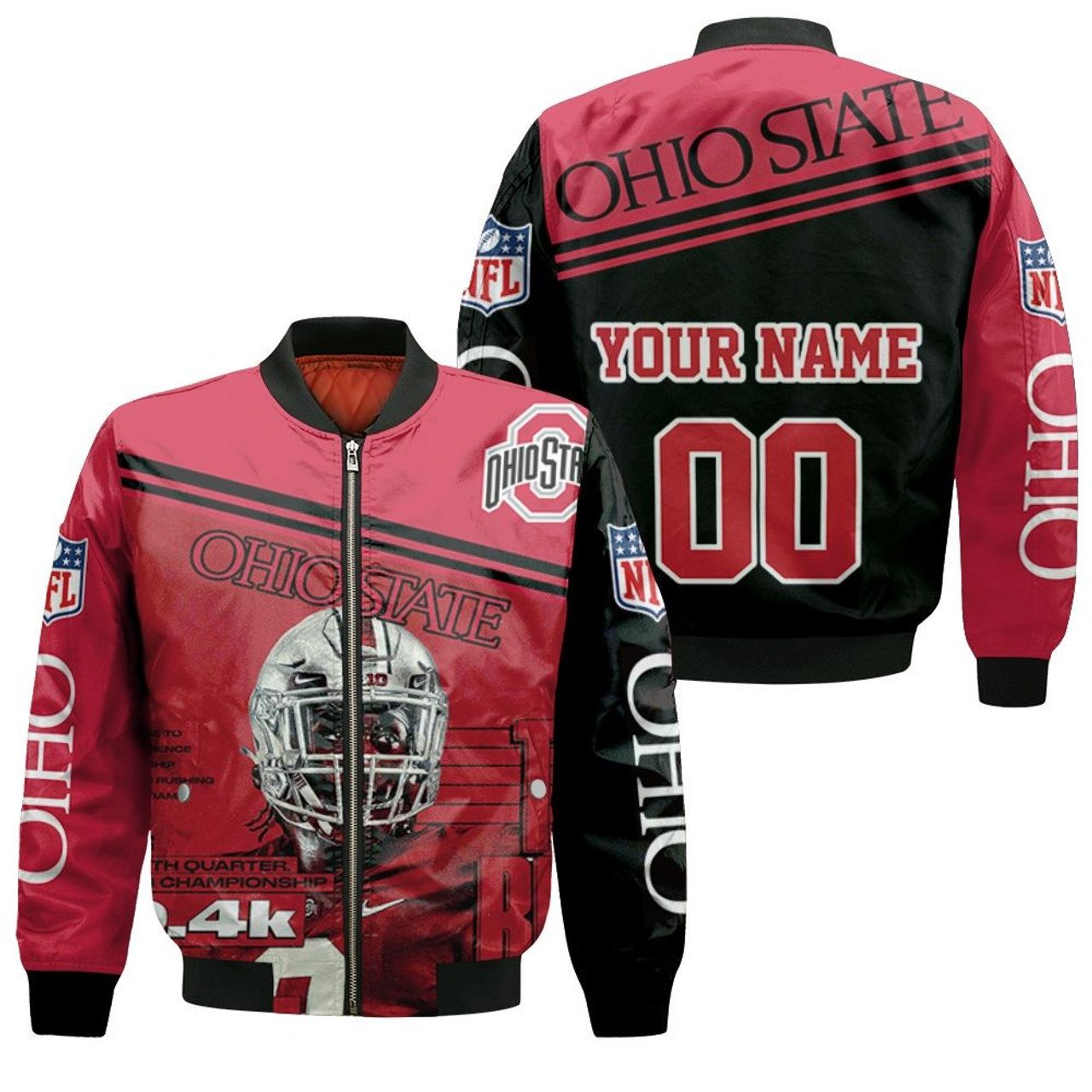 Ohio State Buckeyes Custom Name Number Red Bomber Jacket