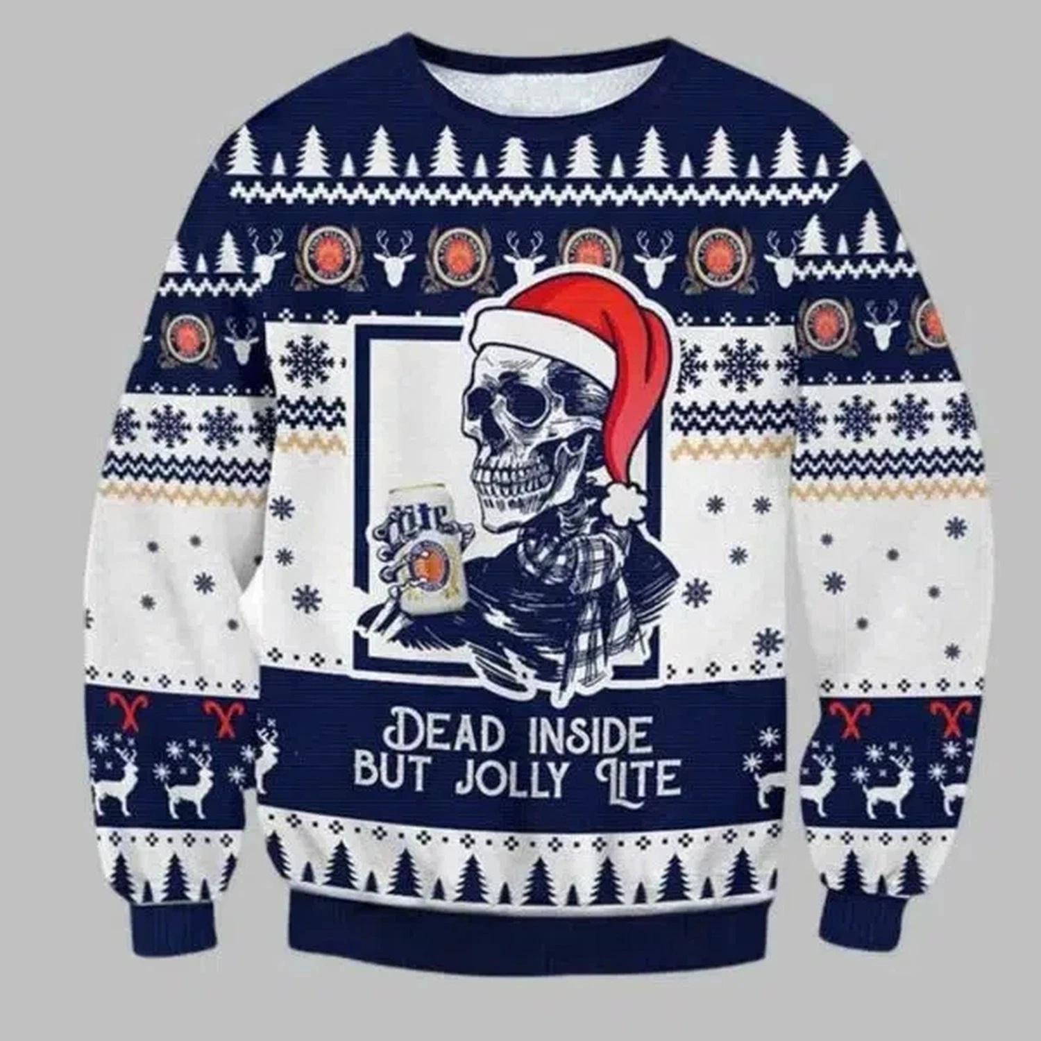 Miller Lite Dead Inside Ugly Christmas Sweater