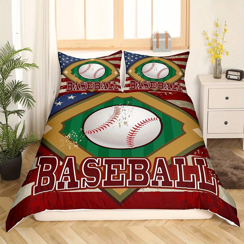 Baseball Bedding Set Vintage American Flag Baseball Duvet Covers