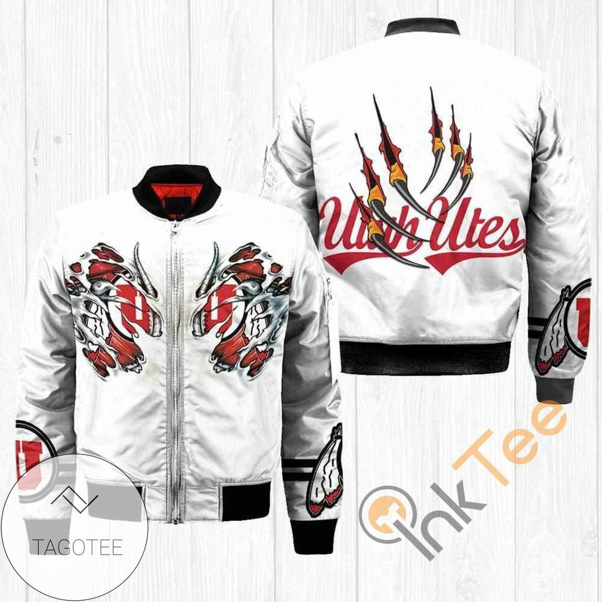 Utah Utes Claws White Red Bomber Jacket