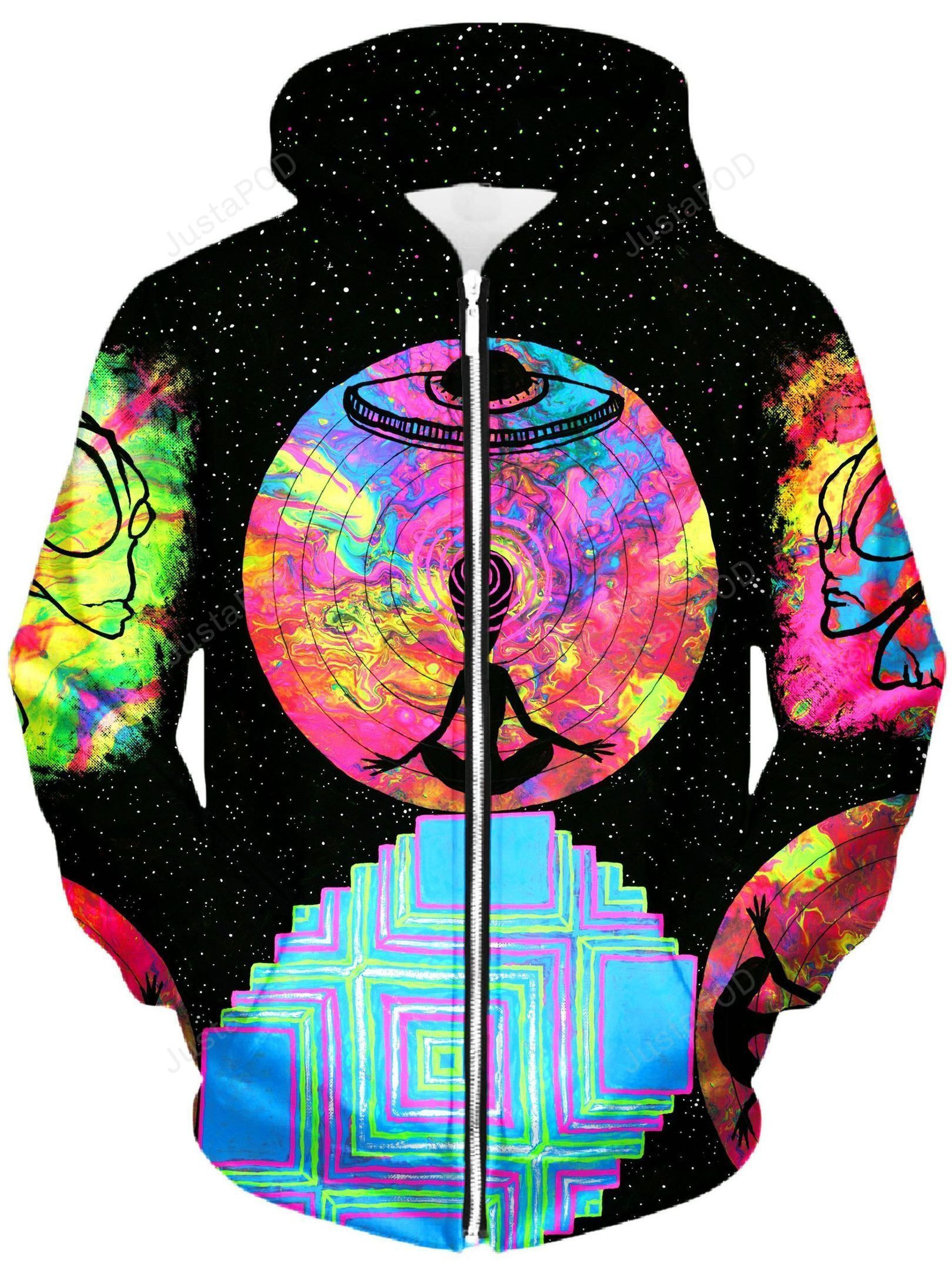 Alien Meditate Unisex Zip-Up 3D All Over Print Hoodie & Zip Hoodie