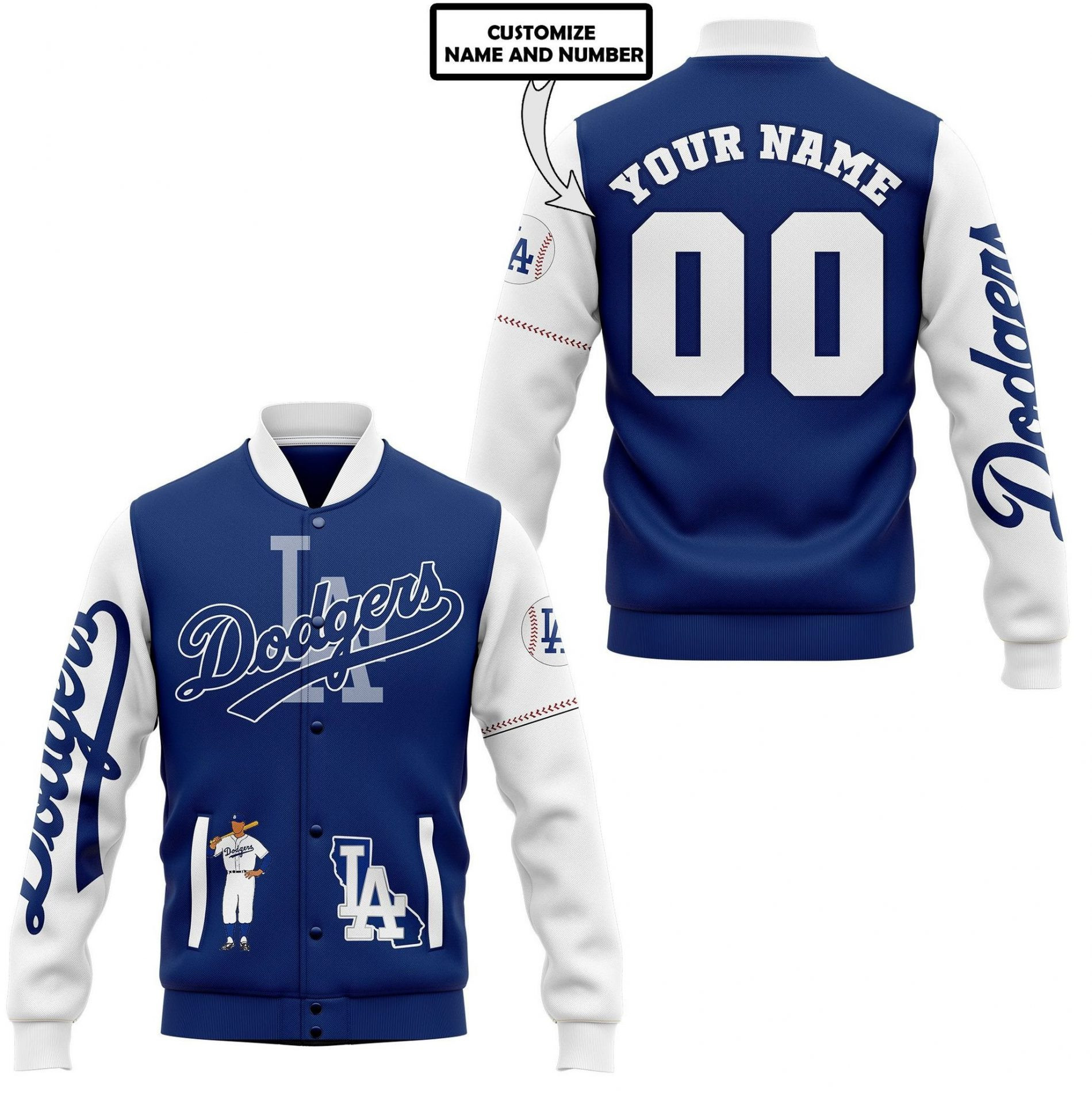 Los Angeles Dodgers Custom Name Number Baseball Jacket V4