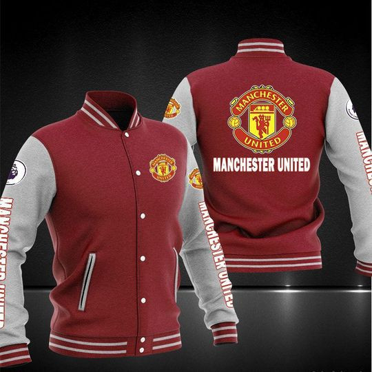Manchester United Red Grey Baseball Jacket
