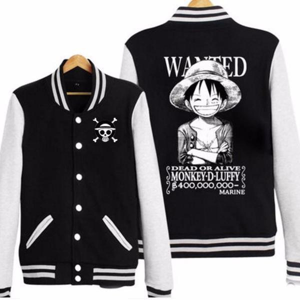 Hoodies One Piece Monkey D Luffy Wanted Skull Baseball Jacket