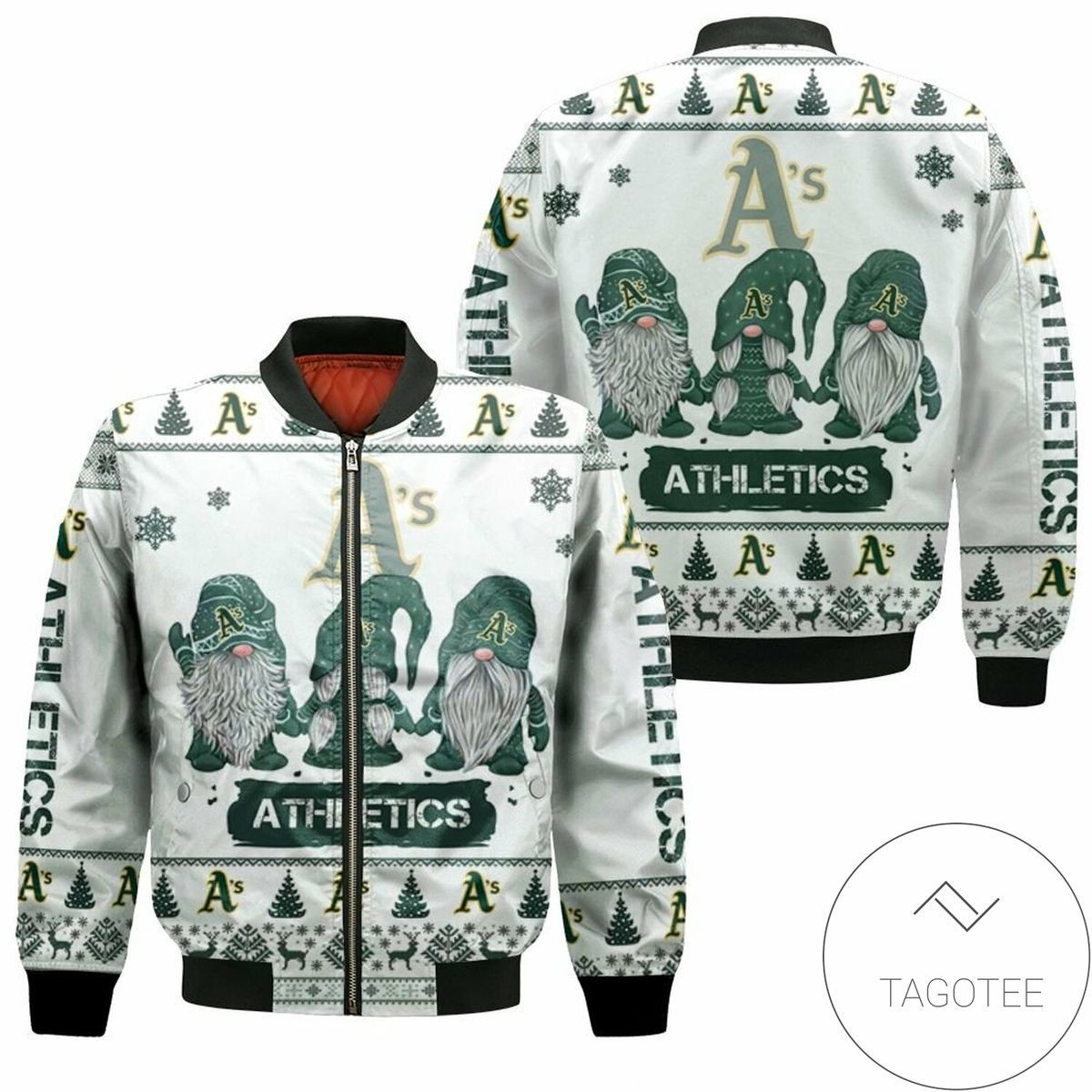 Oakland Athletics Christmas Gnomes Bomber Jacket