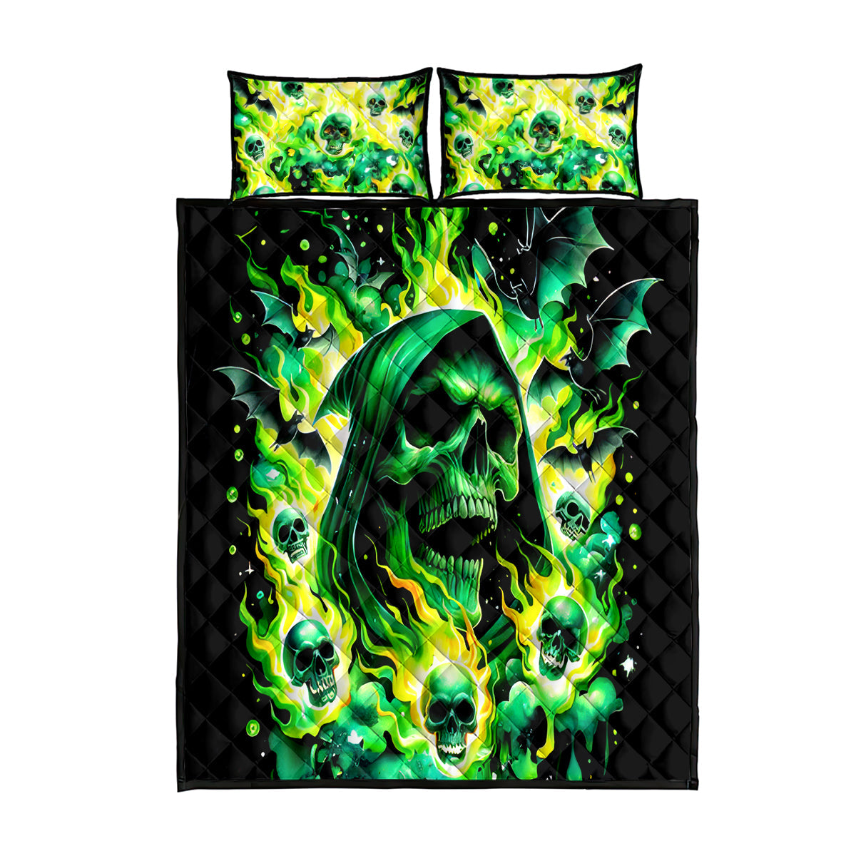 Skull Bedding Set Flaming Skull And Bat Pattern Duvet Covers