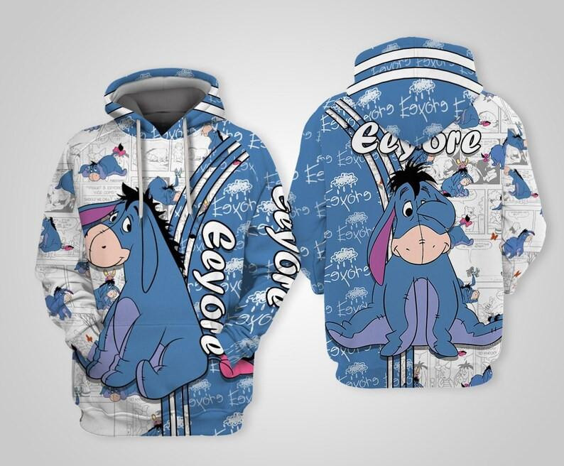 Eeyore Winnie The Pooh Cartoon, Eeyore Signature All Over Print Hoodie, Zip Hoodie