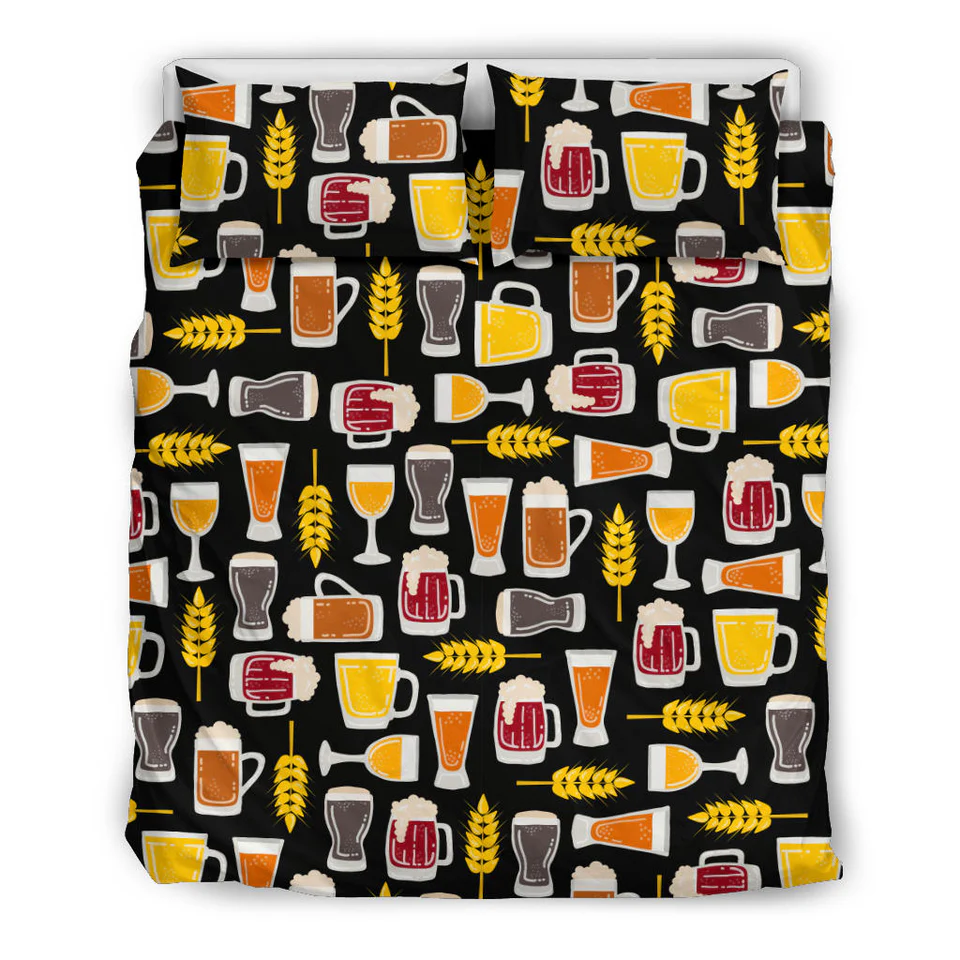 Beer Bedding Set All Types Of Beer Mugs Wheat Pattern Duvet Covers