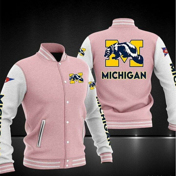 Michigan Wolverines Pink Baseball Jacket