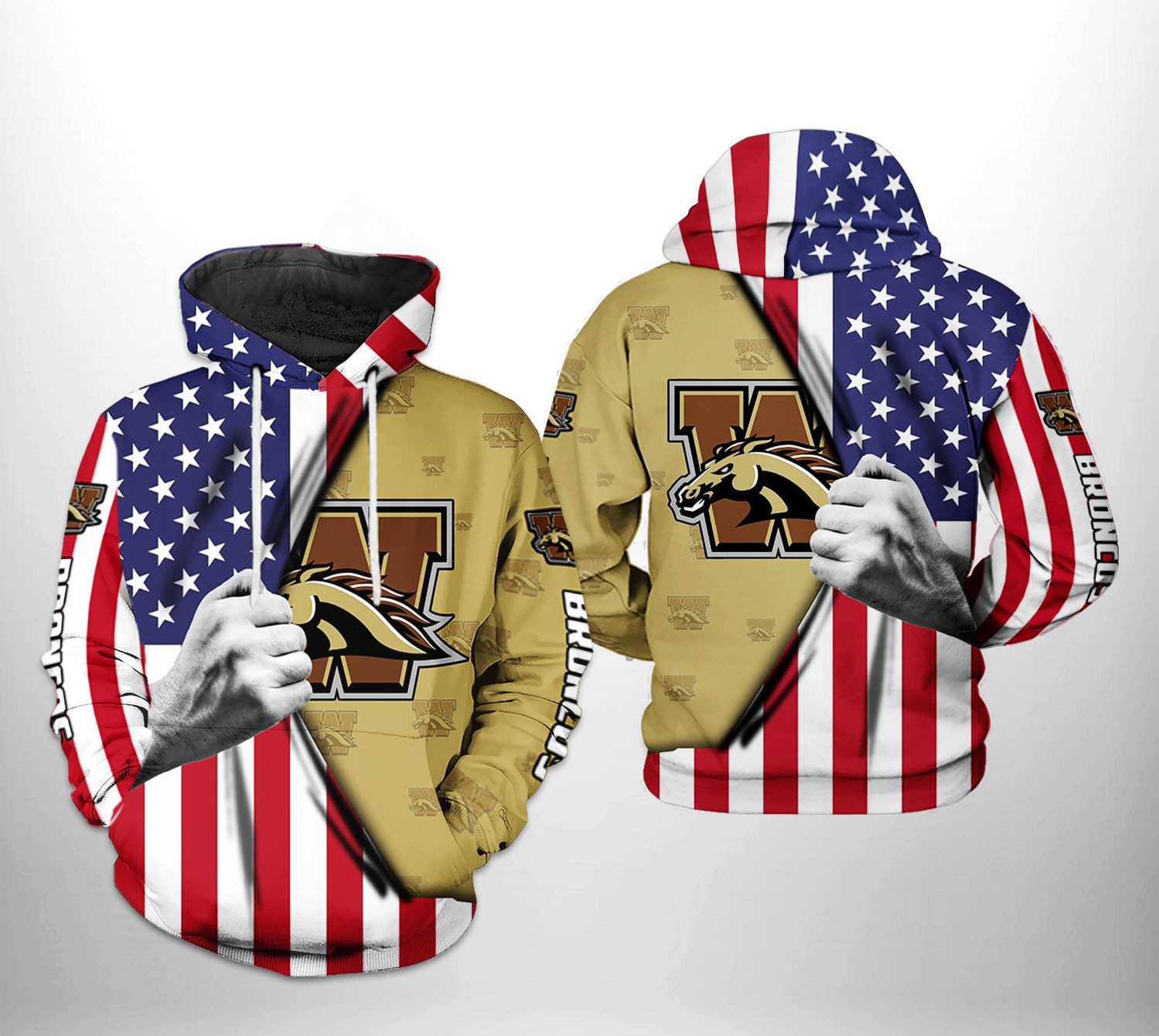 Western Michigan Broncos US Flag 3D All Over Print Hoodie & Zip Hoodie