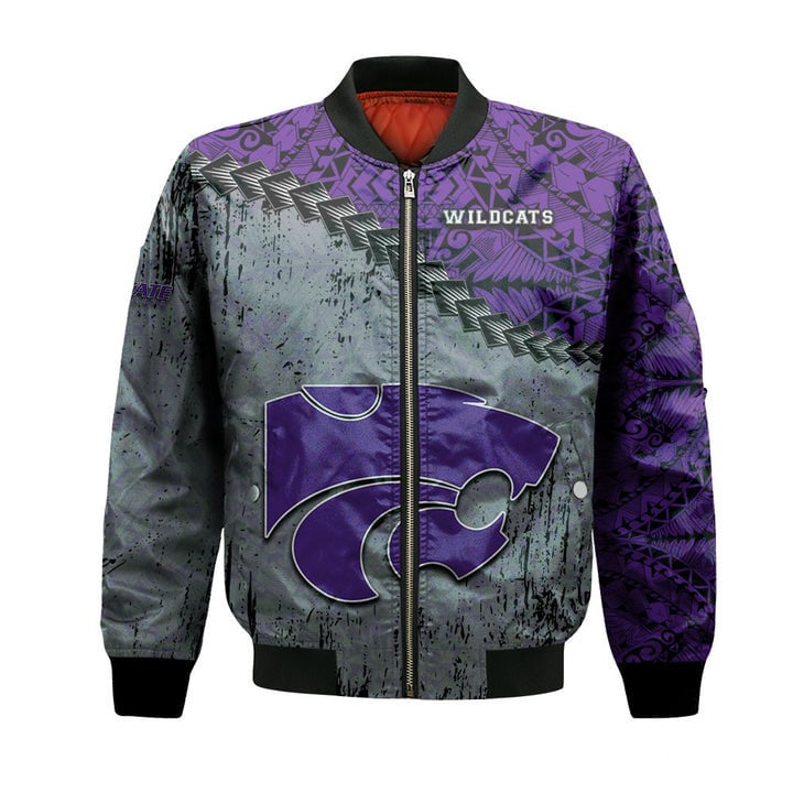 Kansas State Wildcats Silver Purple Polynesian Bomber Jacket V6