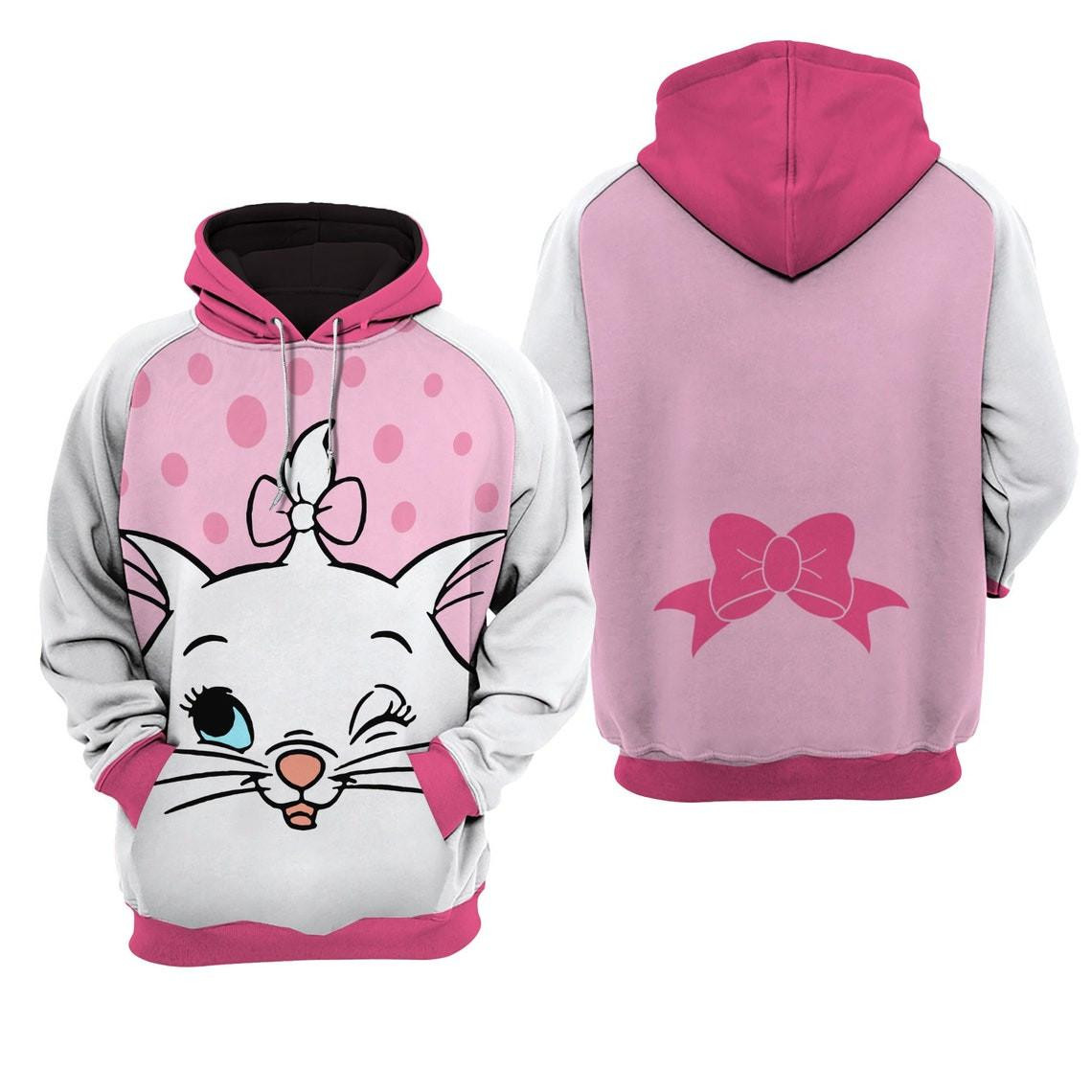 Marie Cat Raglan Pink White Fan Gift, Marie Cat Gift, Cartoon Graphic Outfits Aop Hoodie