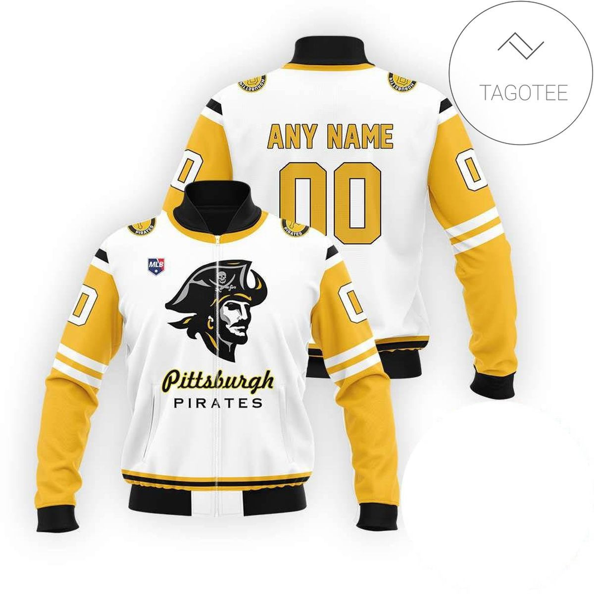 Pittsburgh Pirates Custom Name Number Yellow White Bomber Jacket
