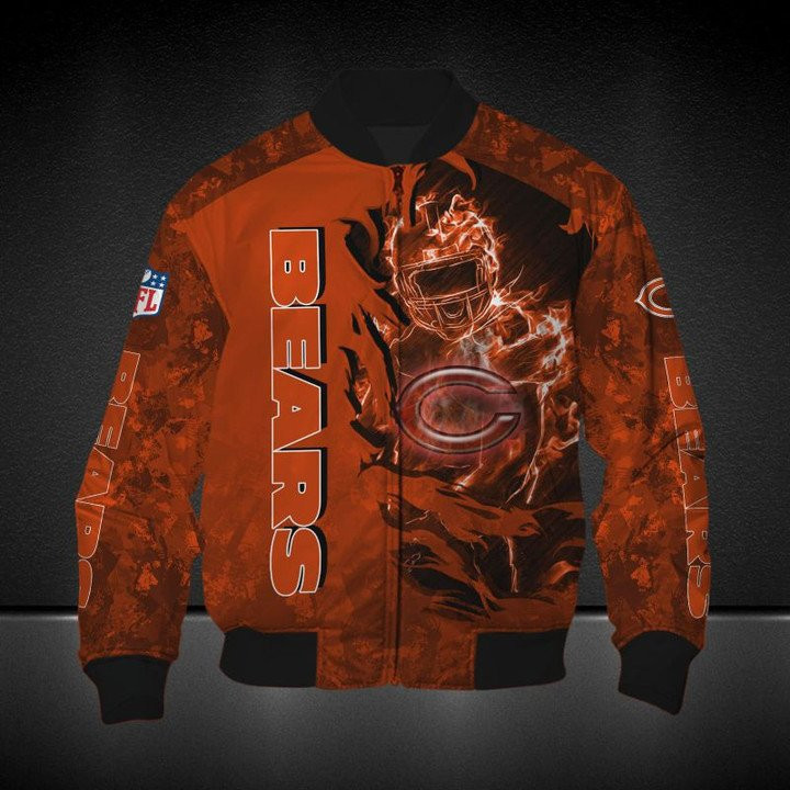 Chicago Bears Orange Scratch Player In Fire Bomber Jacket