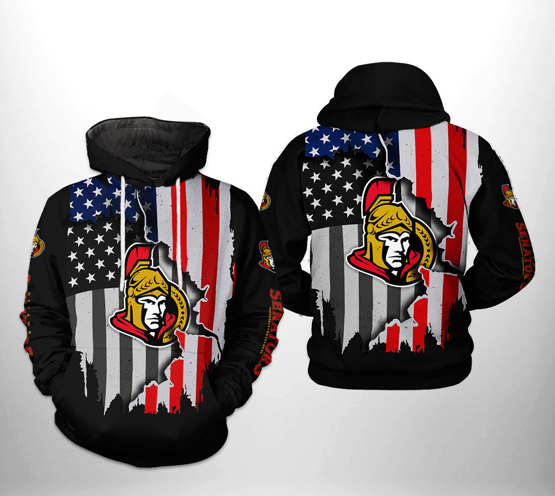 Ottawa Senators US FLag Team 3D All Over Print Hoodie & Zip Hoodie