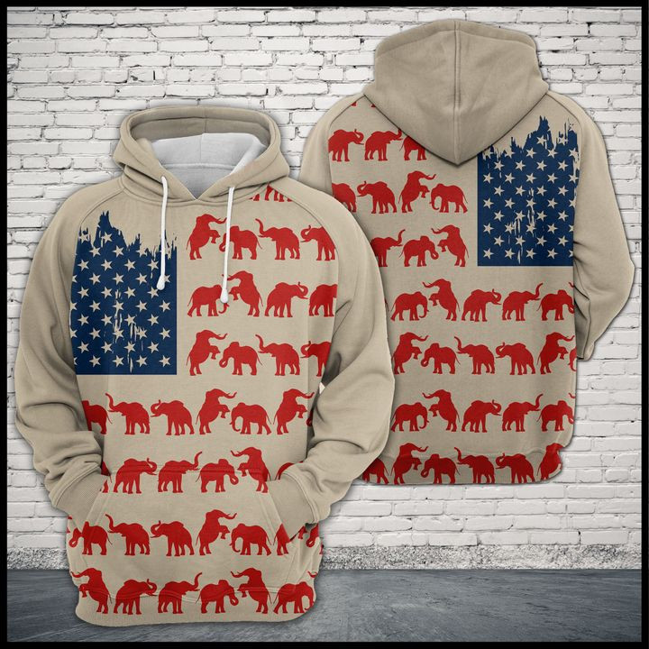 Elephant Usa Flag 3D All Over Print Hoodie & Zip Hoodie
