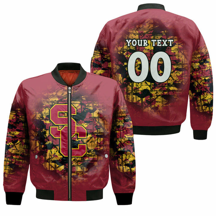 USC Trojans Custom Text Number Cardinal Bomber Jacket V2